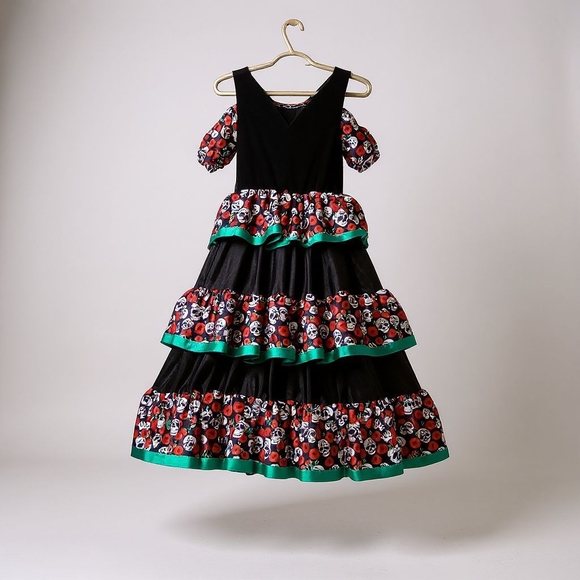 DRESS COSTUME Floral Black and Red Dress SIZE 10-22 LARGE - Picture 4 of 6